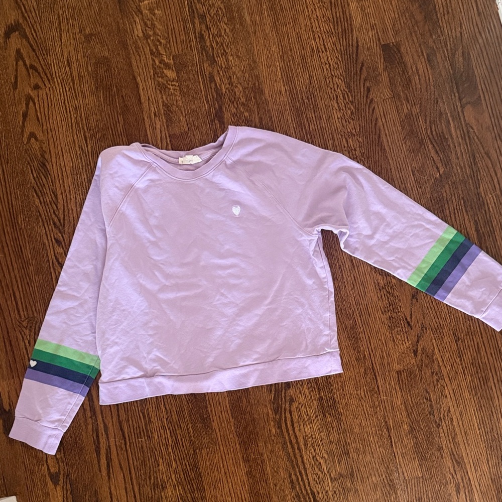 Roller rabbit XXS Lavender Crewneck Sweatshirt with Green & Blue Sleeve Stripes